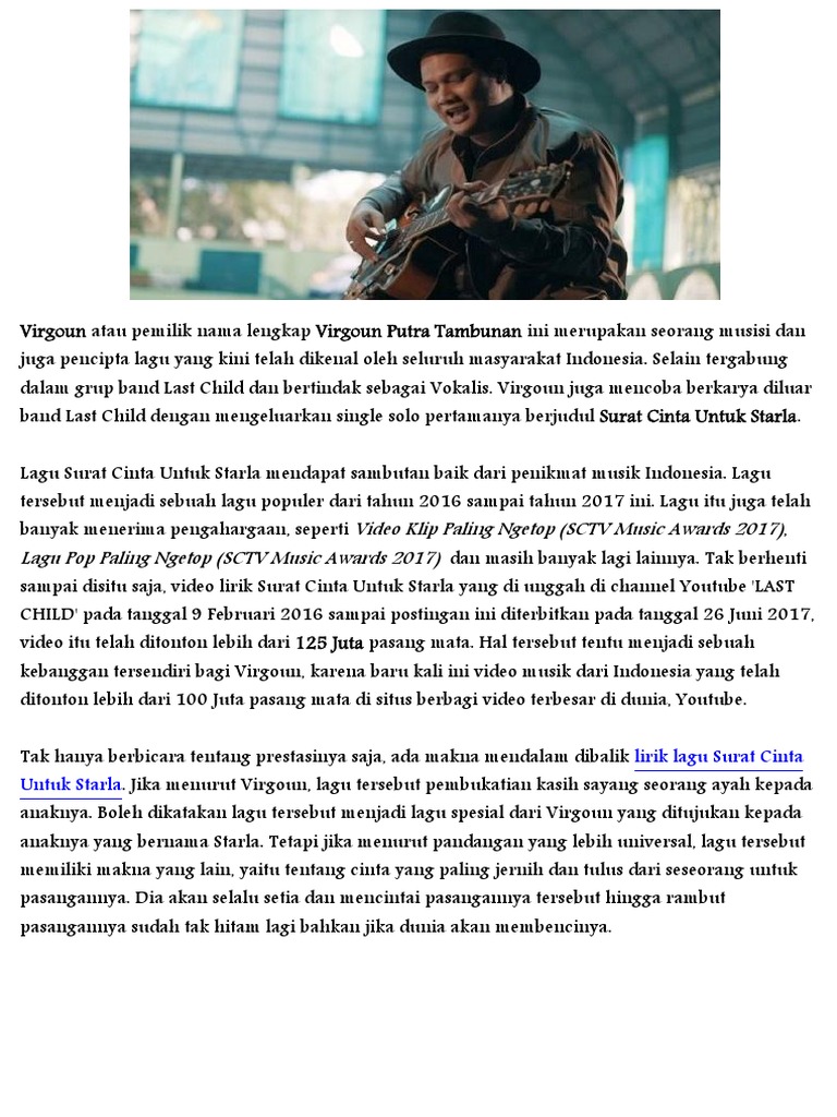 Contoh Teks Ulasan Lagu Surat Cinta Untuk Starla Terkait Teks