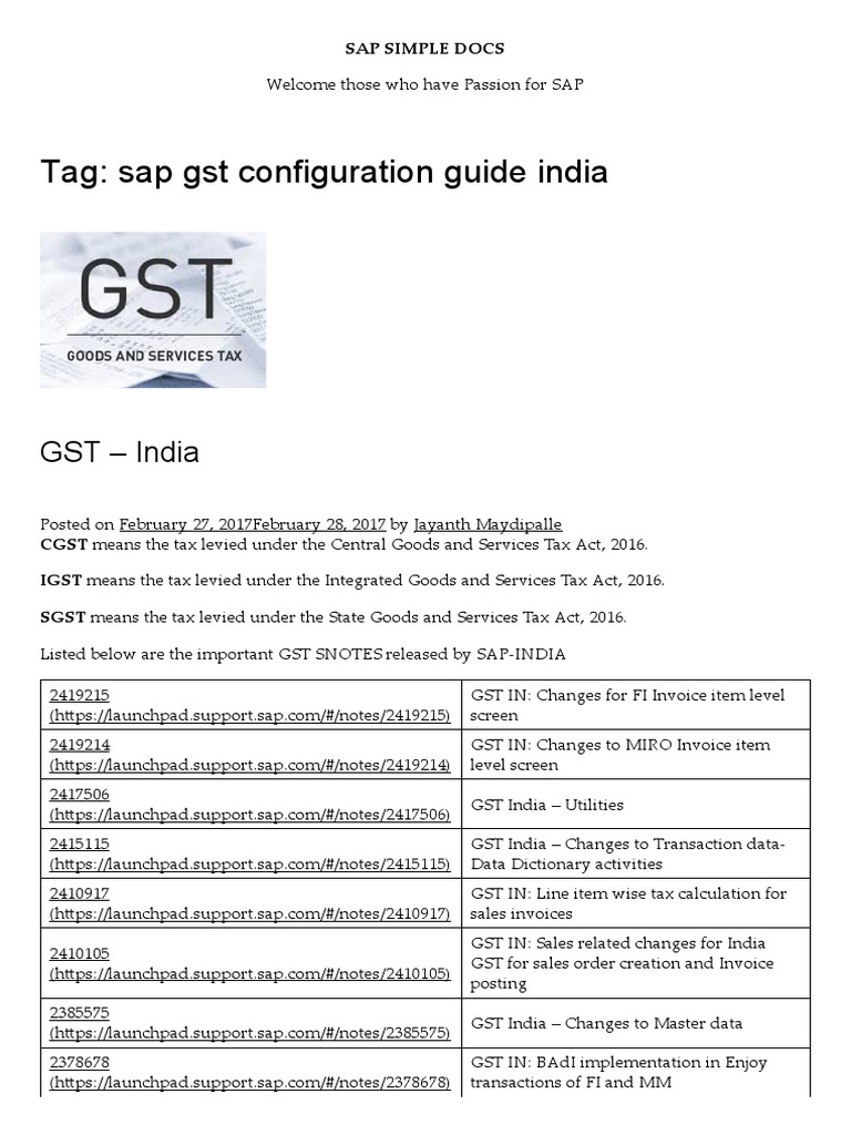 Sap Gst Configuration Guide India Sap Simple Docs Pdf Public