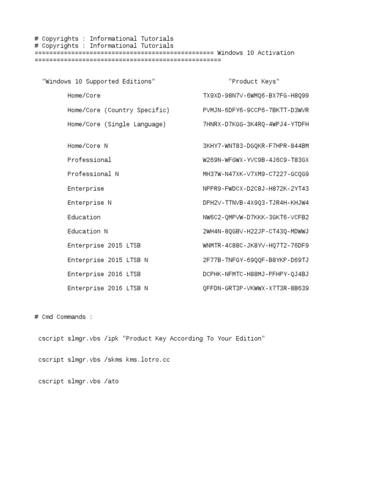 Windows 10 All Editions Activation Text File Updated Microsoft Software Computing Platforms