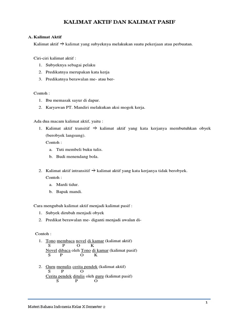 Materi Kalimat Aktif Kalimat Pasif
