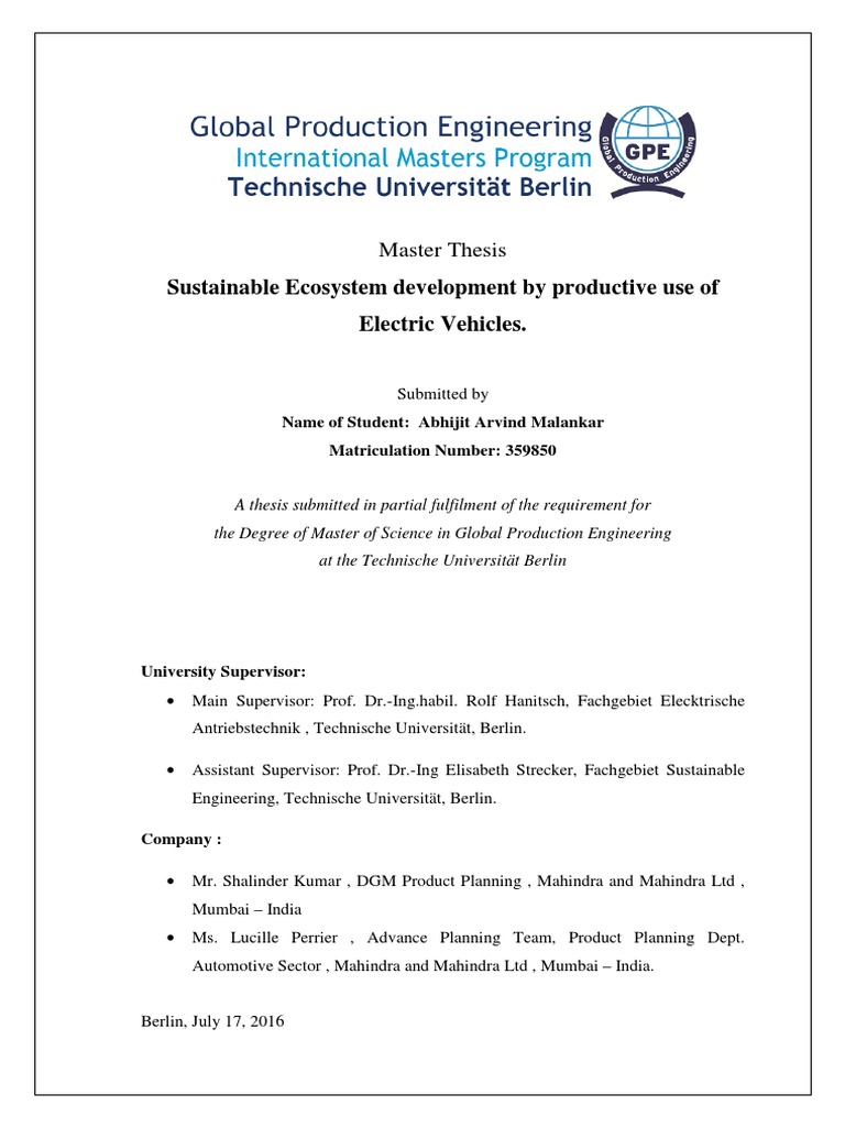 Masters Thesis at TU Berlin Letters of Association PDF Electric