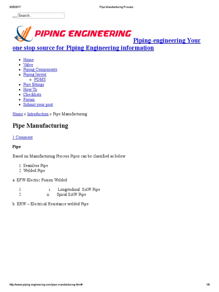 Pipe Manufacturing Process PDF Pipe (Fluid Conveyance) Rolling