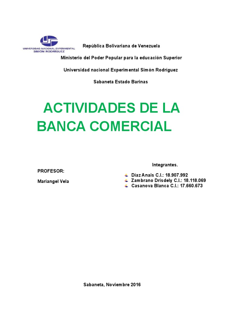 Actividades de La Banca Comercial PDF Banco Comercial Bancos centrales