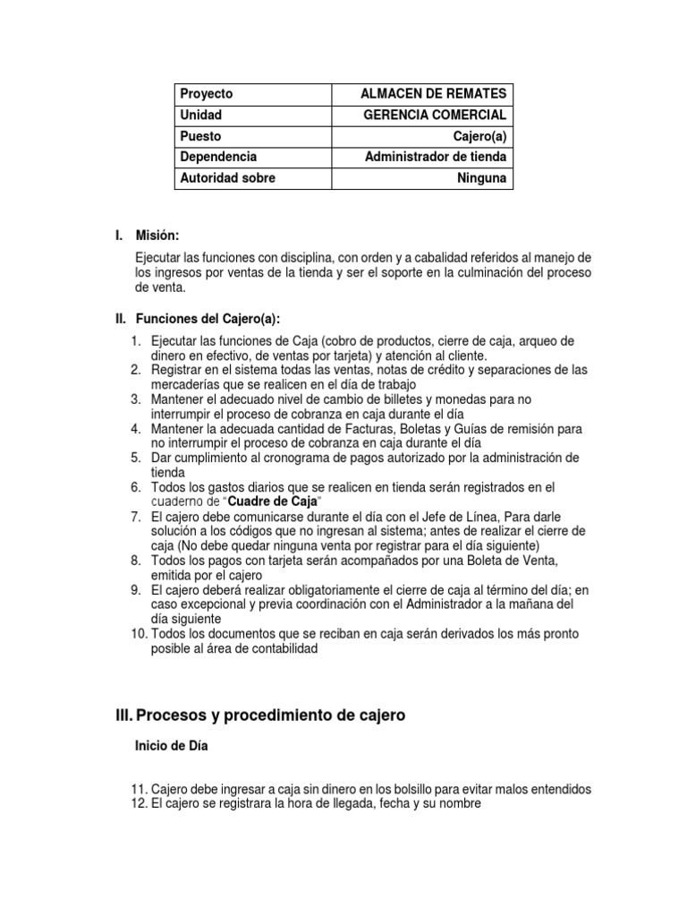 Funciones y Procedimientos del Cajero | PDF | Cajero | Tarjeta de crédito