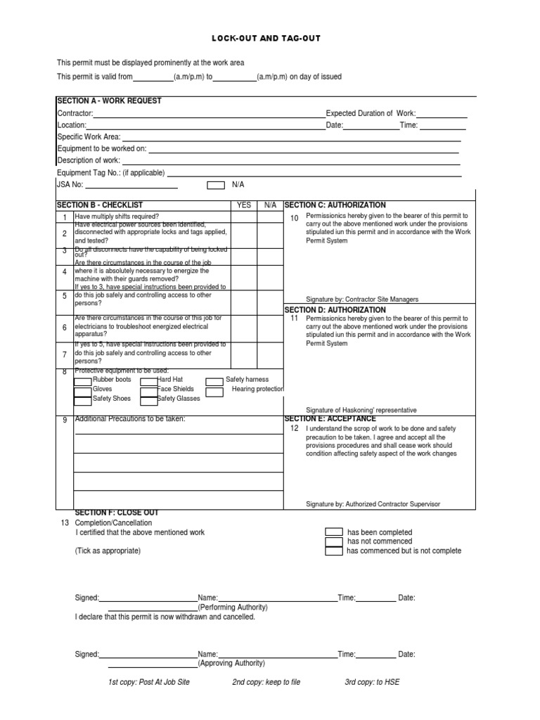 Lock-Out Tag-Out Permit Guidelines | PDF | Government | Safety