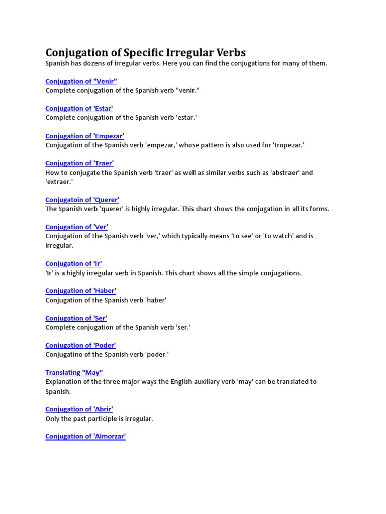 Conjugation of Specific Irregular Verbs | PDF | Grammatical Conjugation |  Stress (Linguistics)