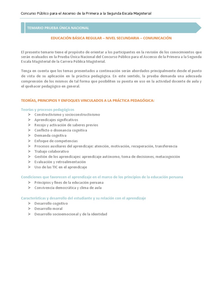 Temario para Concurso de Ascenso Docente | PDF | Aprendizaje ...