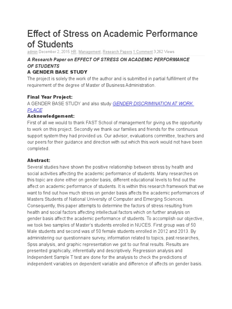 Academic Stress and Student Performance | PDF | Coefficient Of ...