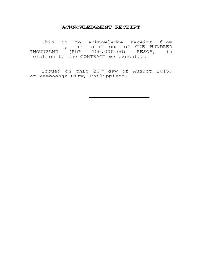 acknowledgement receipt recibo