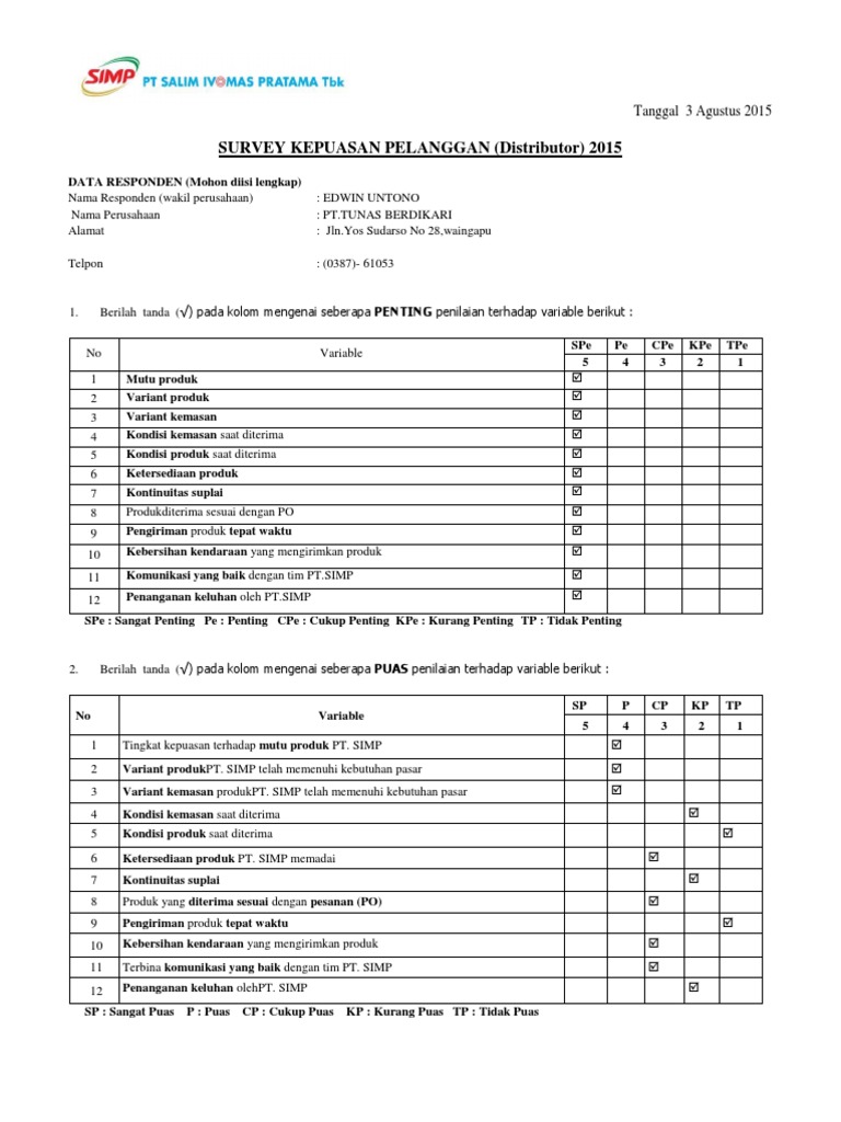 Survey Kepuasan Pelanggan (Distributor) 2015