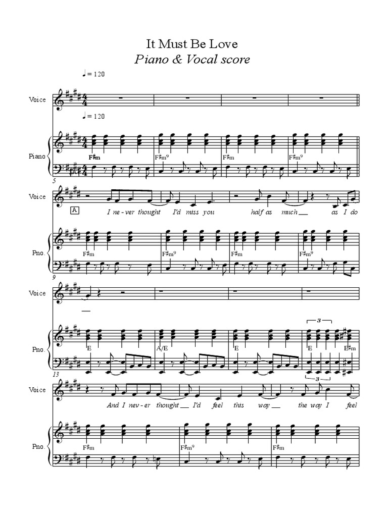 It Must Be Love Piano Vocal Score