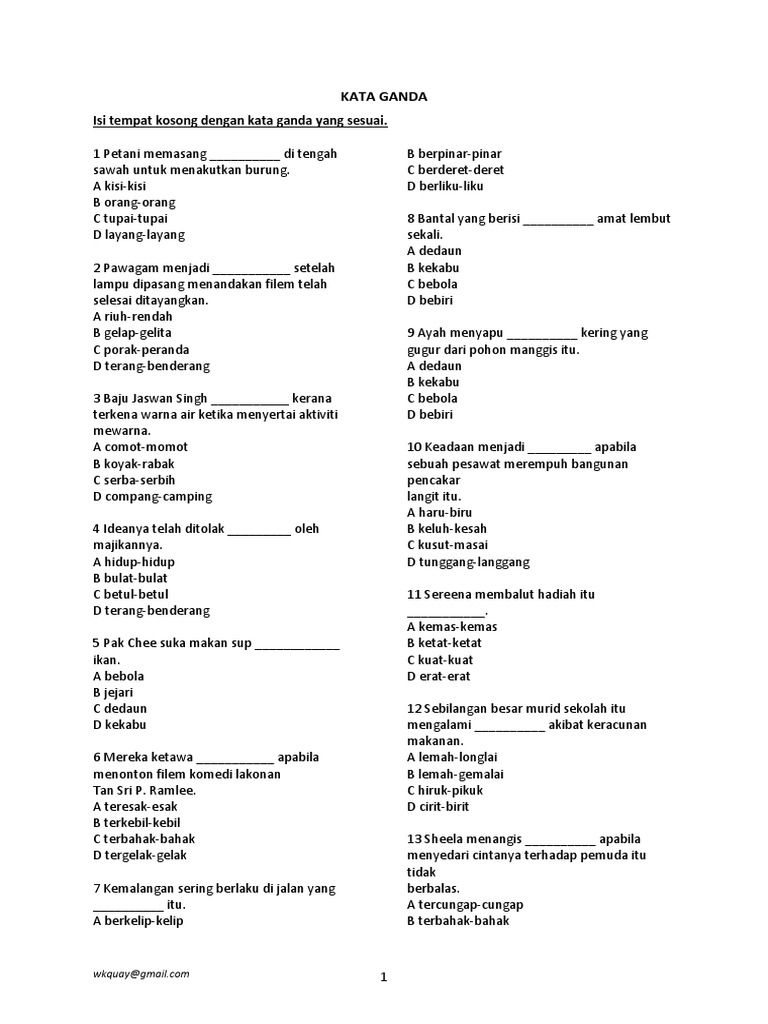 Latihan Ttbhs Pt3 Kata Ganda | PDF