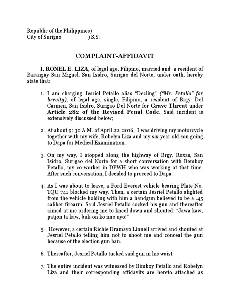 Grave Threat PDF Affidavit Criminal Justice