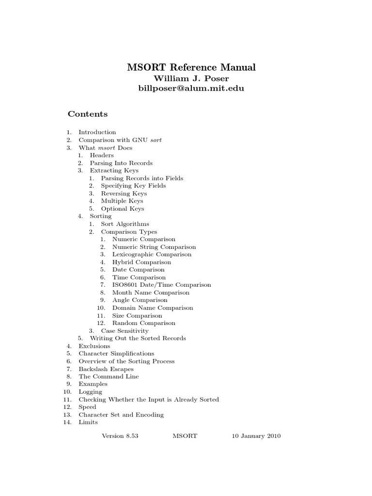 MSORT Reference Manual: William J. Poser Billposer@alum - Mit.edu | PDF ...