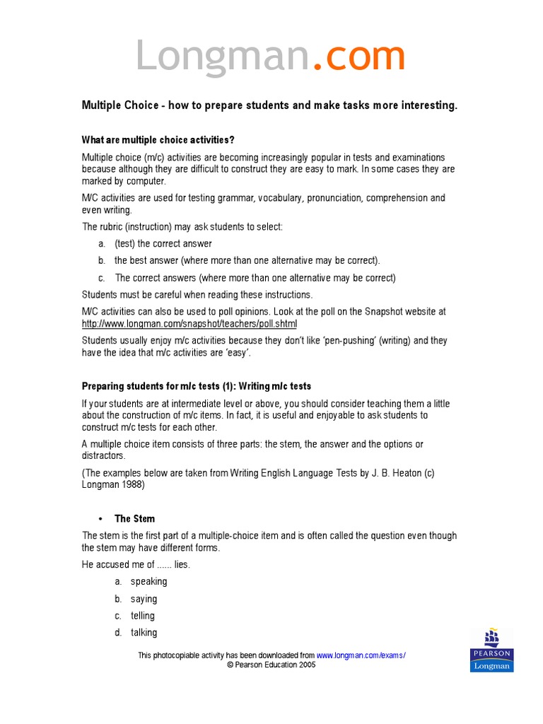 Longman: Multiple Choice - How To Prepare Students and Make Tasks More ...