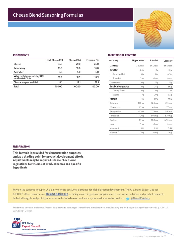 Cheese Blend Seasoning Formulas | PDF | Cheese | Fat