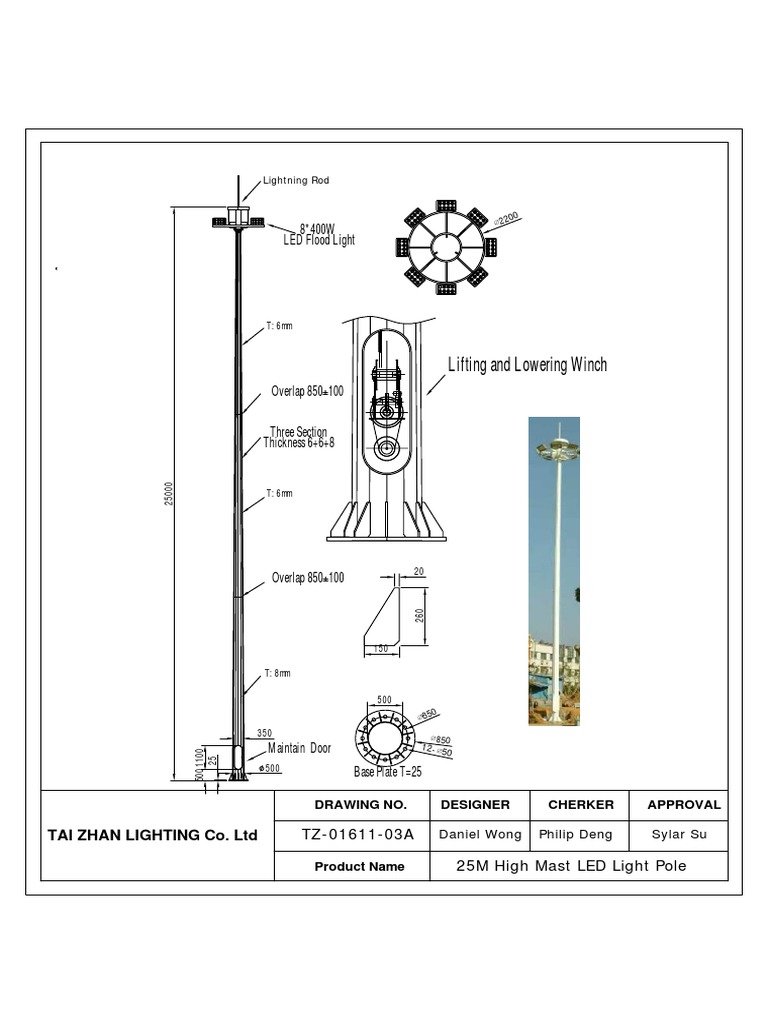 25M High Mast LED Light Pole Drawing 1