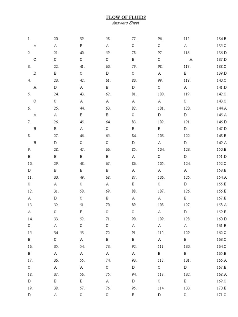 Fluid Flow Answers Sheet | PDF | Chemical Engineering | Transparent ...