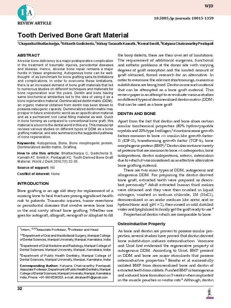 Tooth Derived Bone Graft Material PDF Bone Dental Implant