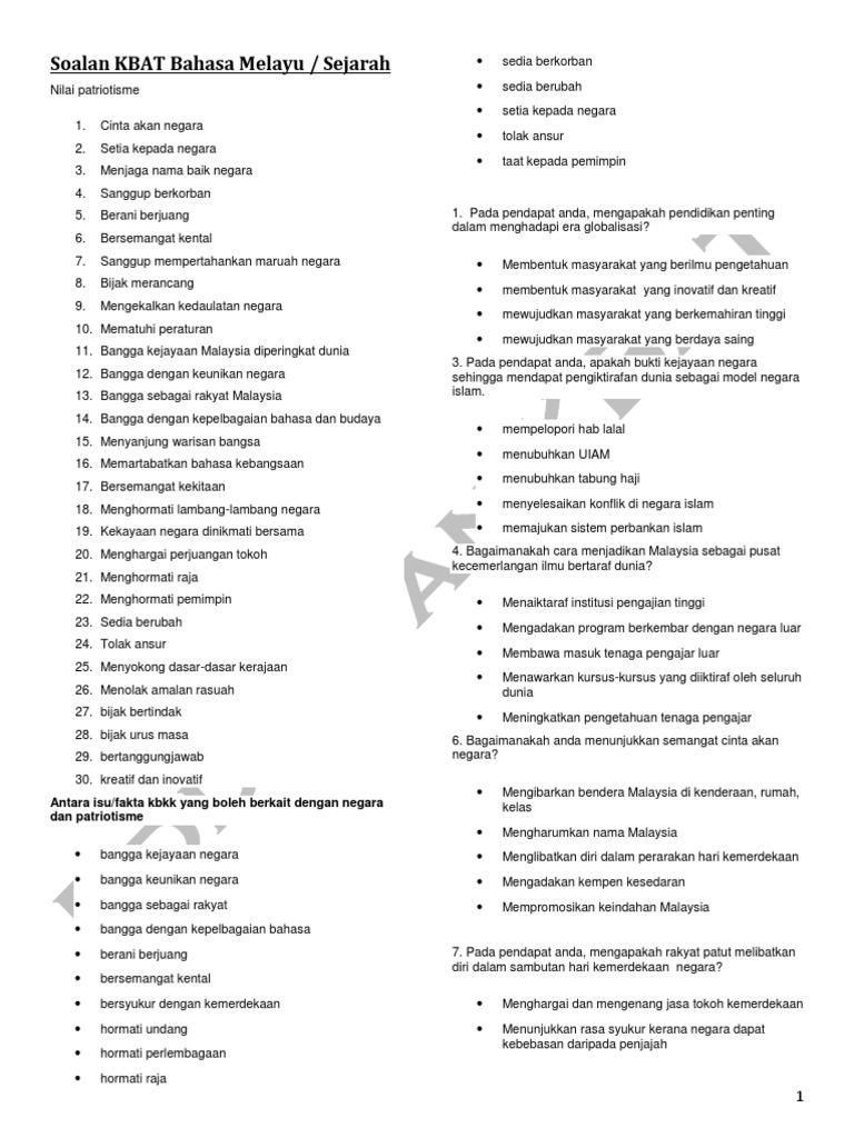 Soalan Kbat Sejarah Pdf