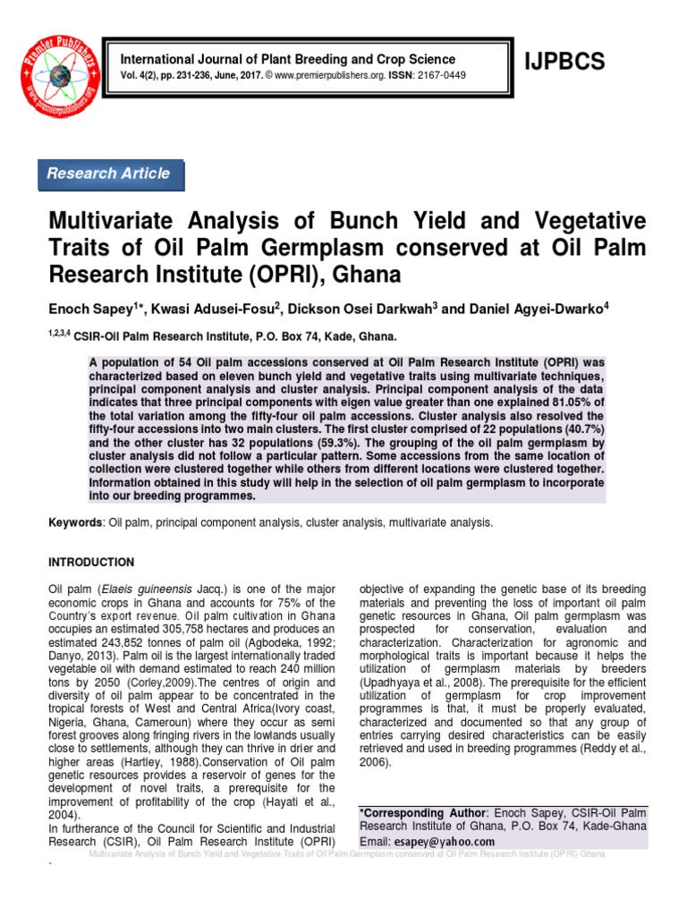 Multivariate Analysis of Bunch Yield and Vegetative Traits of Oil Palm ...