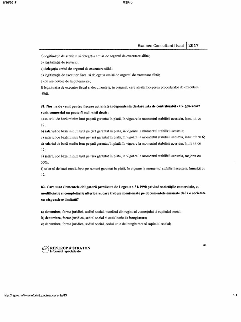 Grile Examen Consultant Fiscal PDF