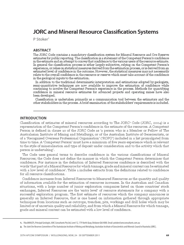 JORC Code: Mineral Resource Classification | PDF | Confidence Interval ...