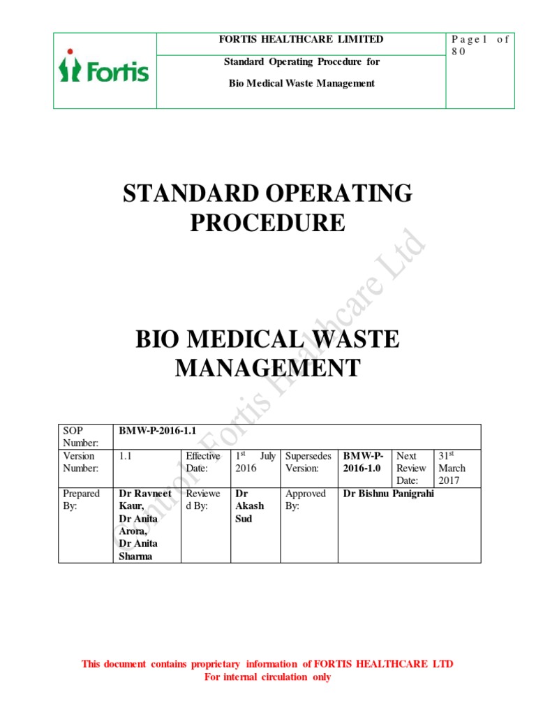 Standard Operating Procedure | Waste Management | Sterilization