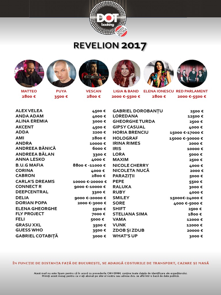 Revelion Matteo Puya Vescan Ligia Band Elena Ionescu Red Parlament Leisure