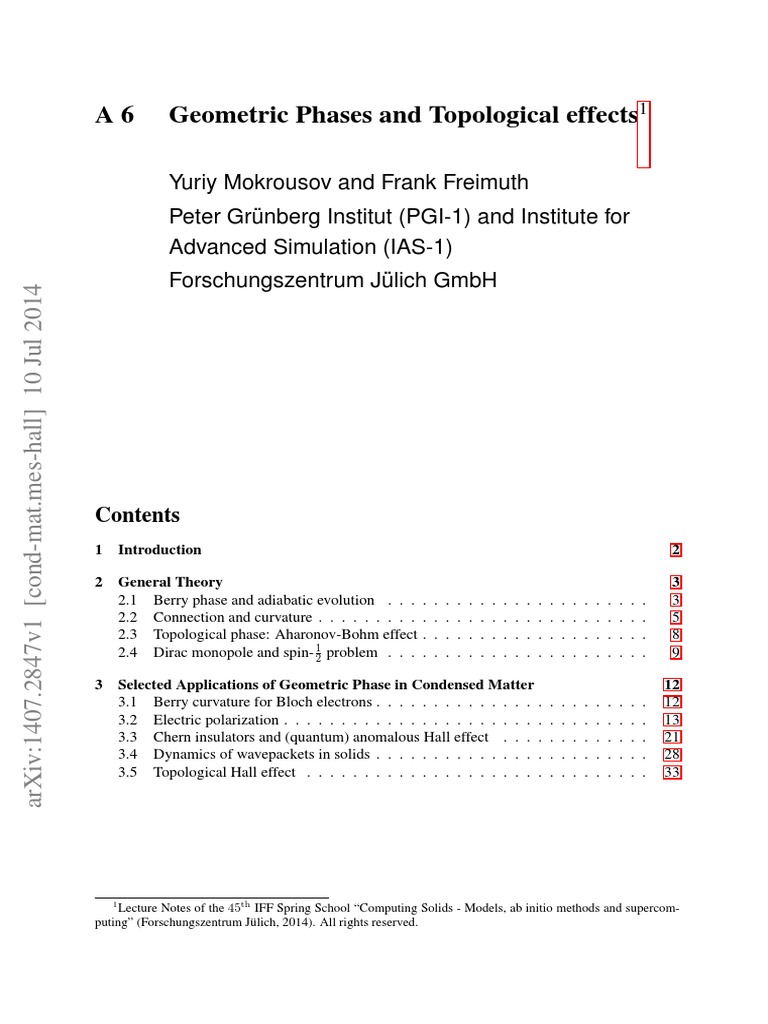 Geometric Phases in Condensed Matter | PDF | Gauge Theory | Eigenvalues ...