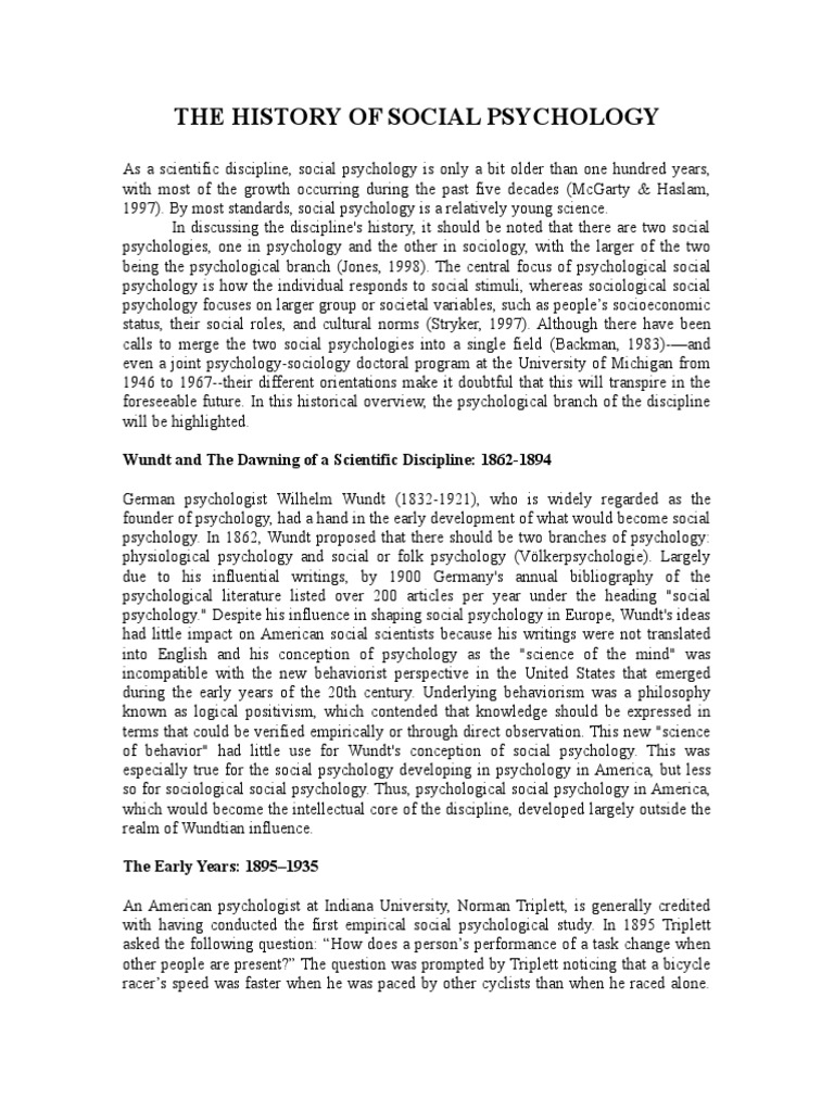 The History of Social Psychology | PDF | Social Psychology | Psychology