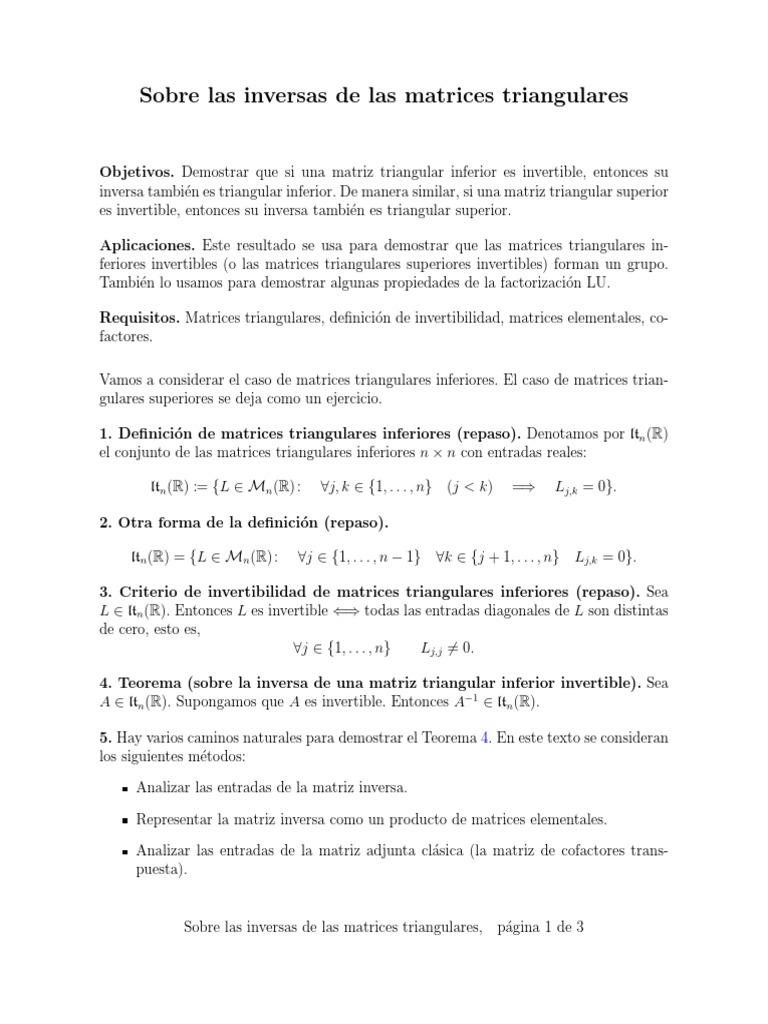 Triangular Matrices Inverses Es PDF | PDF | Matriz (Matemáticas ...