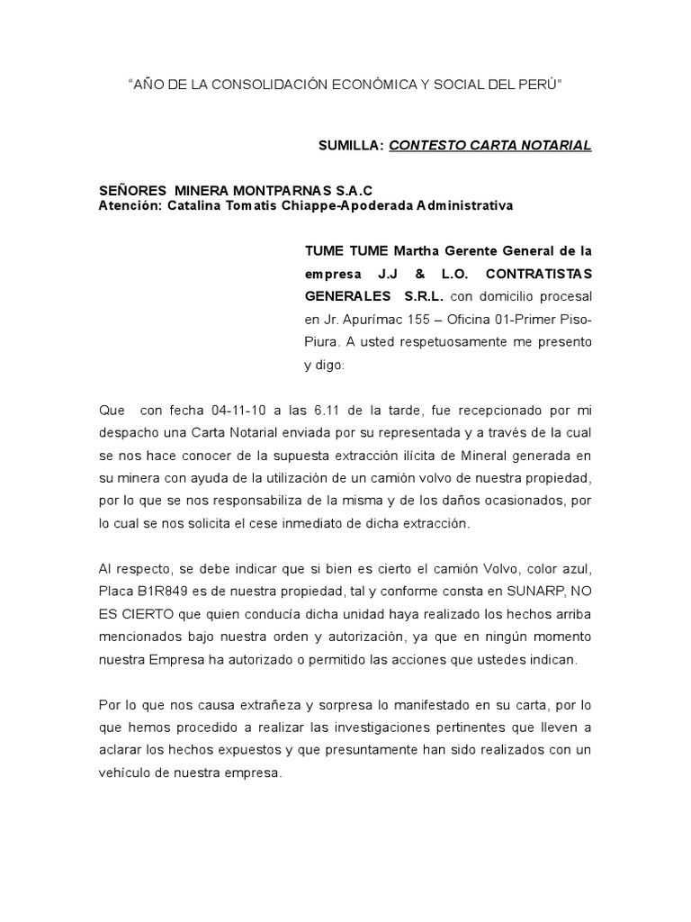 RESPUESTA A CARTA NOTARIAL