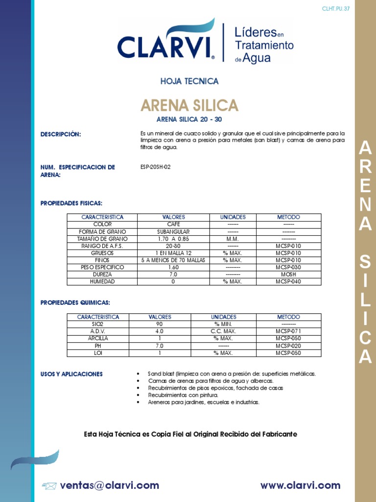Vislumbrar Compulsión popurrí Arena Silica H.T | PDF | Arena | Materiales naturales
