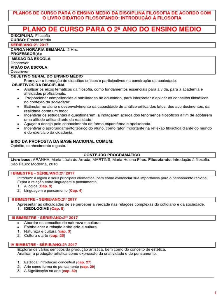 Planos de Curso de Filosofia para Ensino Médio | PDF | Science | Realidade