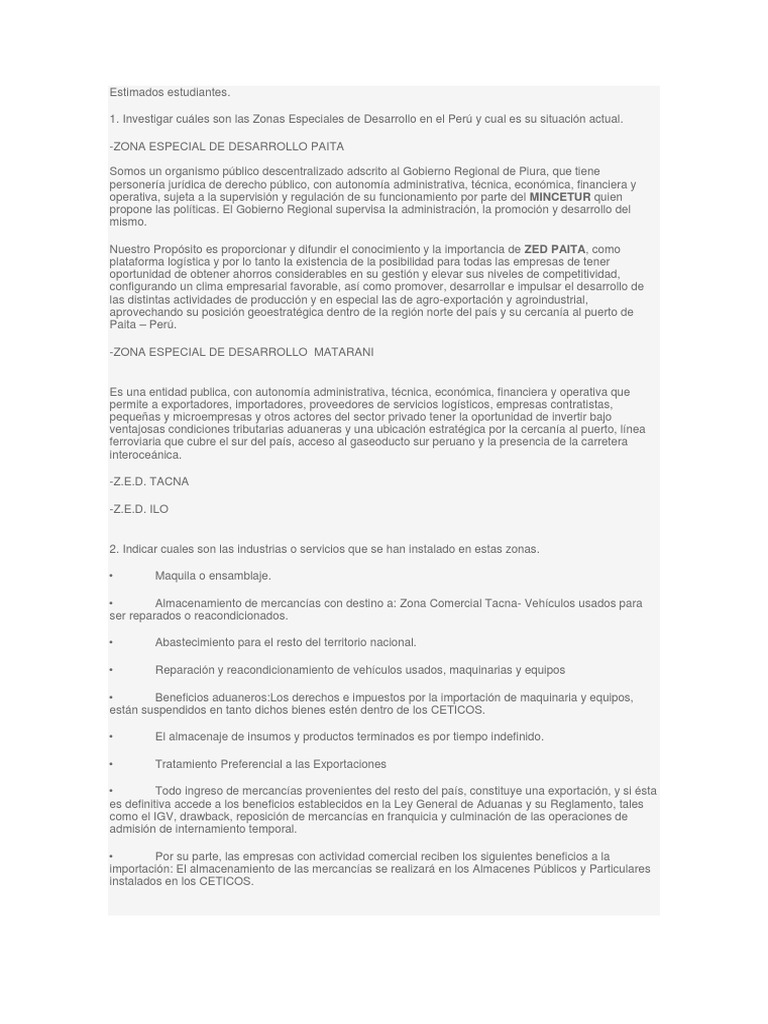 Zonas Especiales de Desarrollo en Perú | PDF | aduana | Perú