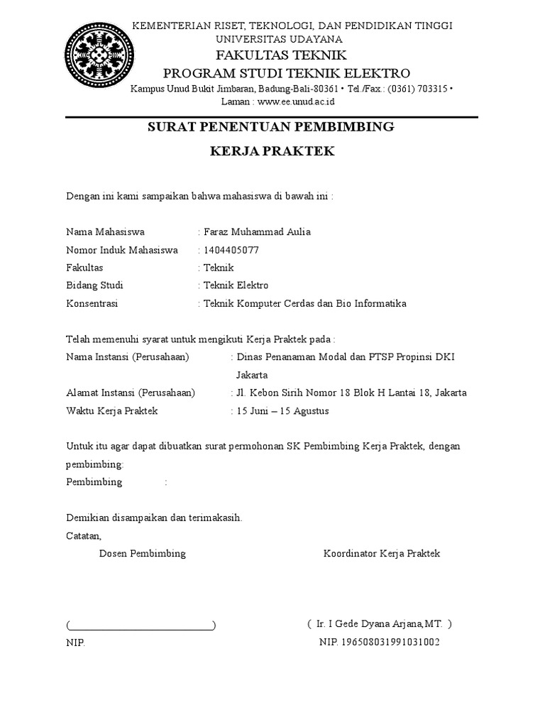 Surat Penentuan Pembimbing Faraz | PDF