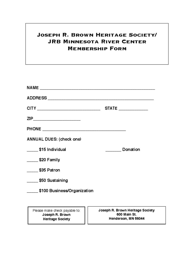 Joseph R. Brown Society Membership Form | PDF