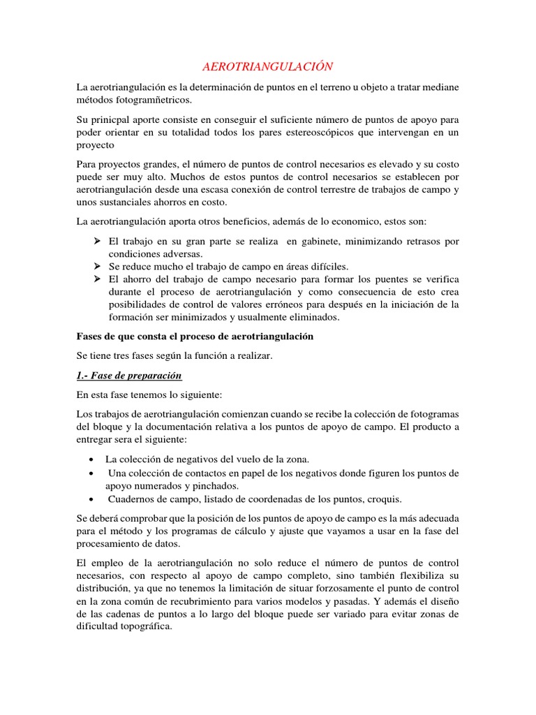 AEROTRIANGULACIÓN PDF Medición Topografía