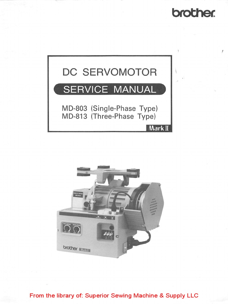 Brother MD-803, MD-813 DC Servomotor Instruction Manual | Sewing Machine |  Belt (Mechanical)