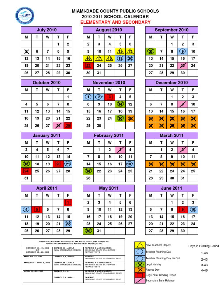 20102011 Dade Schools' Calendar PDF Academic Term Schools