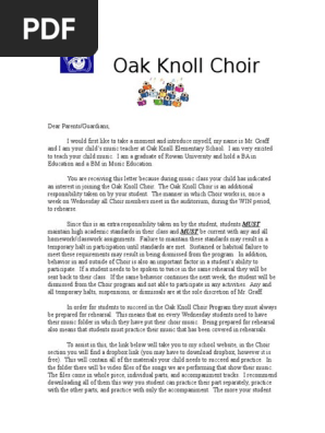 parent letter home  choir 