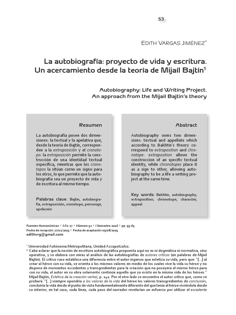 La Autobiografía Proyecto de Vida y Escritura Autor