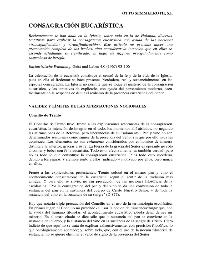 Otto Semmelroth, Consagración Eucarística. PDF eucaristía Misa