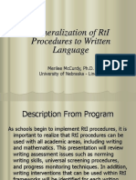 Generalization of Rti Procedures To Written Language: Merilee Mccurdy, Ph.D. University of Nebraska - Lincoln