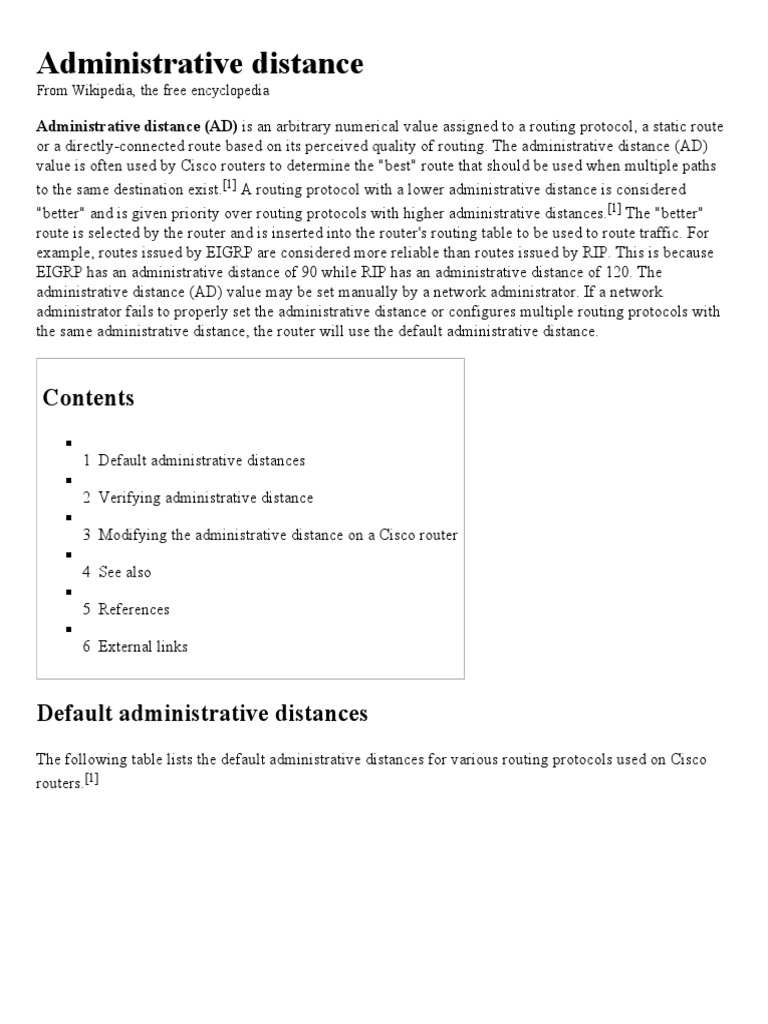 Administrative Distance Wikipedia, The Free Encyclopedia Routing