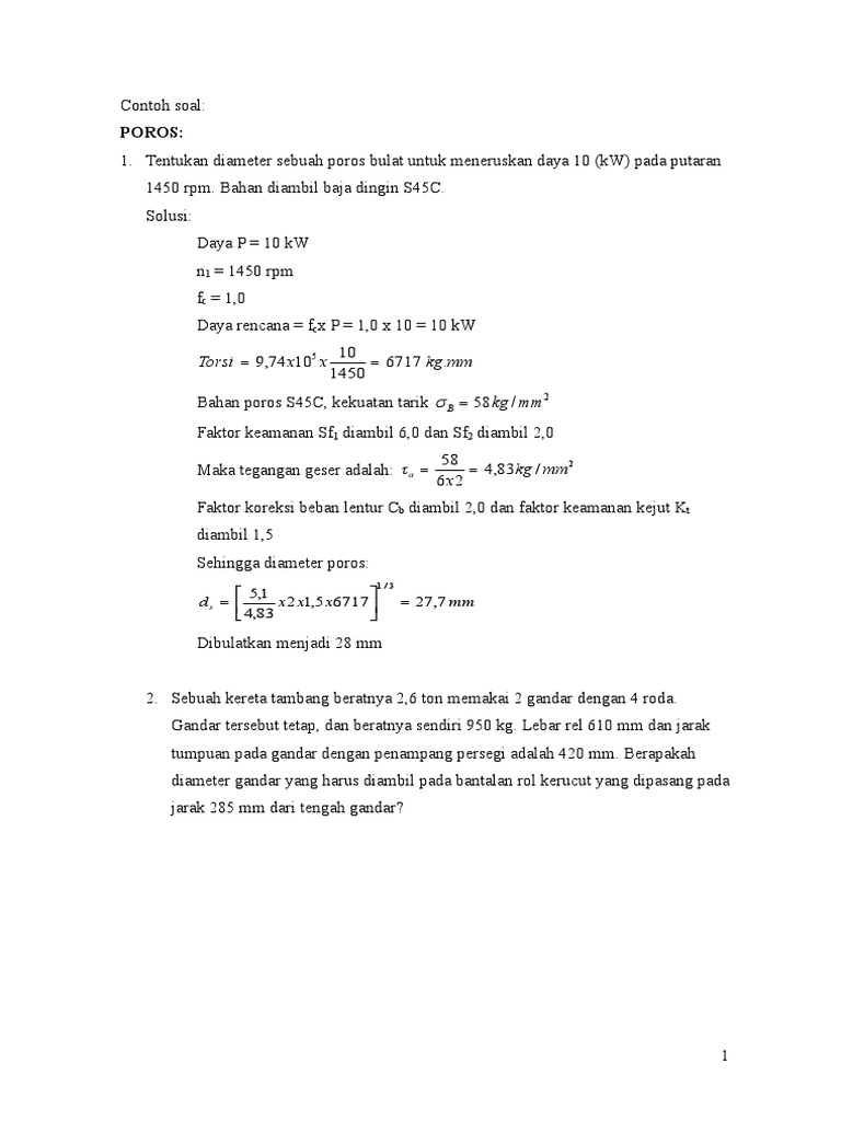 Contoh Soal Poros &amp; Pasak PDF
