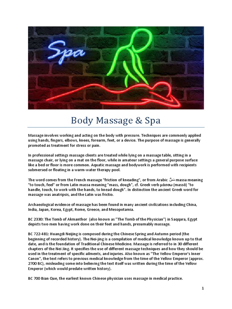 Body Massage and Spa PDF Massage Medicine