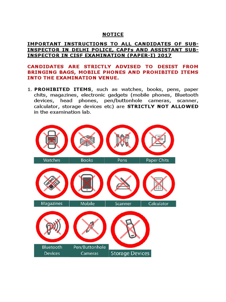 List of Prohibited Material in SSC Exam Hall | PDF | Jewelry | Design