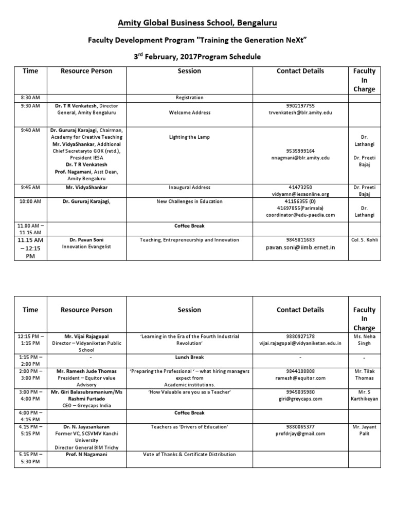 Amity Bengaluru Faculty Development Program | PDF | Business | Further ...